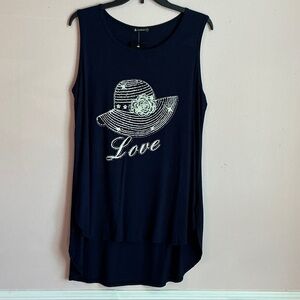 Navy Blue Sleeveless Top with Hat Design
